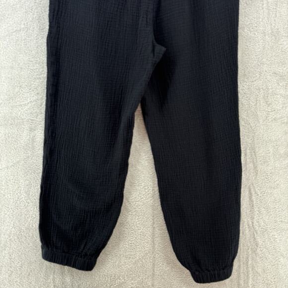 Magaschino Pants M Black Textured Organic Cotton Pockets Elastic Hem Cropped Tie - Picture 9 of 15